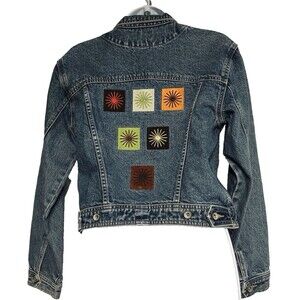 VTG Y2K 90s GAP Women's M Embroidered Granny Squares Cropped Denim Jacket